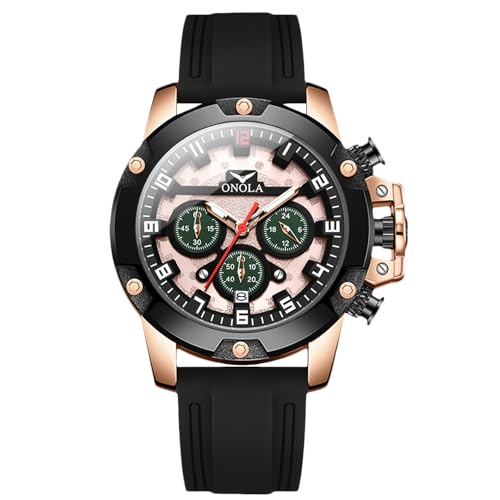 rorios Stilvolle Armbanduhren für Herren Sport Silikon Uhren Multifunktionale Freizeit Herrenuhren Analoge Quarz Uhr Chronograph Leuchtende Uhr Schwarz A von rorios