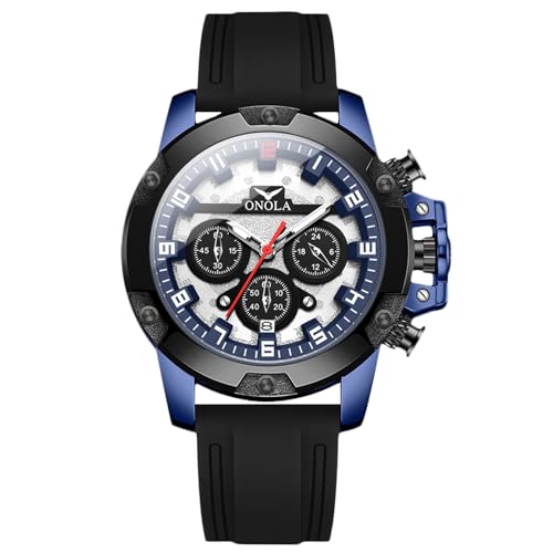 rorios Stilvolle Armbanduhren für Herren Sport Silikon Uhren Multifunktionale Freizeit Herrenuhren Analoge Quarz Uhr Chronograph Leuchtende Uhr Schwarz B von rorios