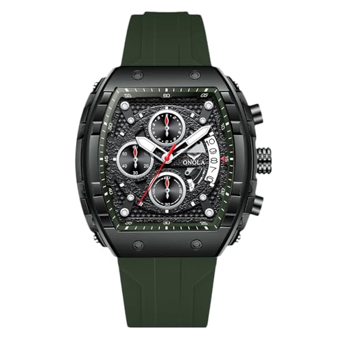 rorios Tonneau Armbanduhren für Herren Stilvolle Casual Uhren Sport Silikonarmband Herrenuhren Analoge Quarz Uhr Multifunktionale Chronograph Uhr Grün von rorios