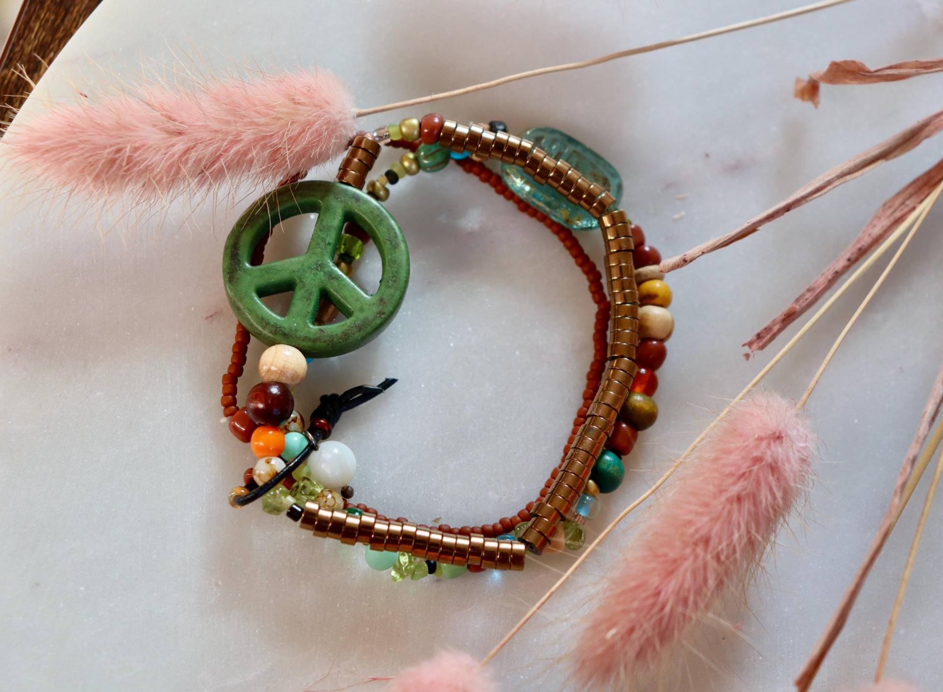 Perlenarmband Set - Glasperlen Peace Boho Armband {Freundschaftsarmband Ibiza Minimalismus Damen Geschenk} von rosaPeach