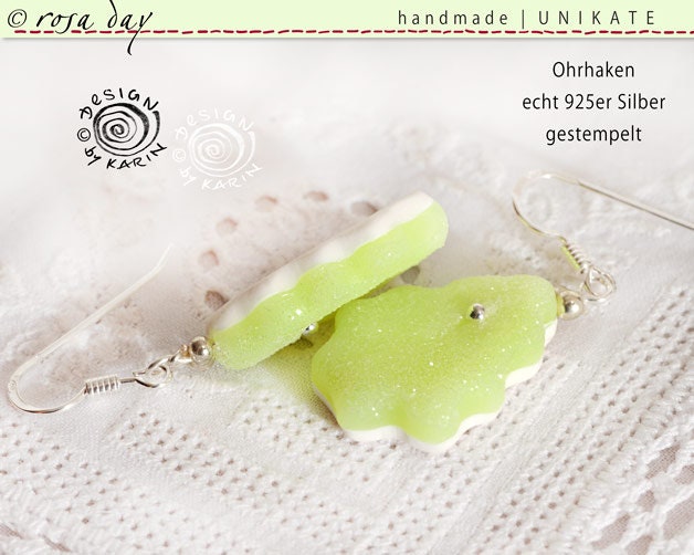 1 Paar Ohrringe - Glitzer Tannenbaum An Echt Silber Handmade Unikat Nr 1454 von rosaday
