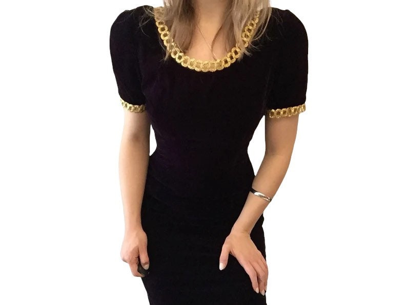 Samt-Wackelkleid | S/M Dunkel Violett Gold Makramee Knoten Detail 60S Retro True Vintage Event Cocktail von roseabove