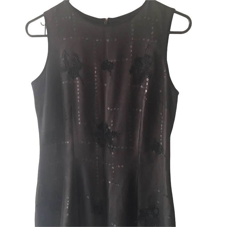 Seide Pailletten Detail lbd | 90S Xs Ärmelloses Mini Schwarzes Kleid Extra Small 4 5 6 7 Black Sheer Shell 1990 Cocktailformal von roseabove