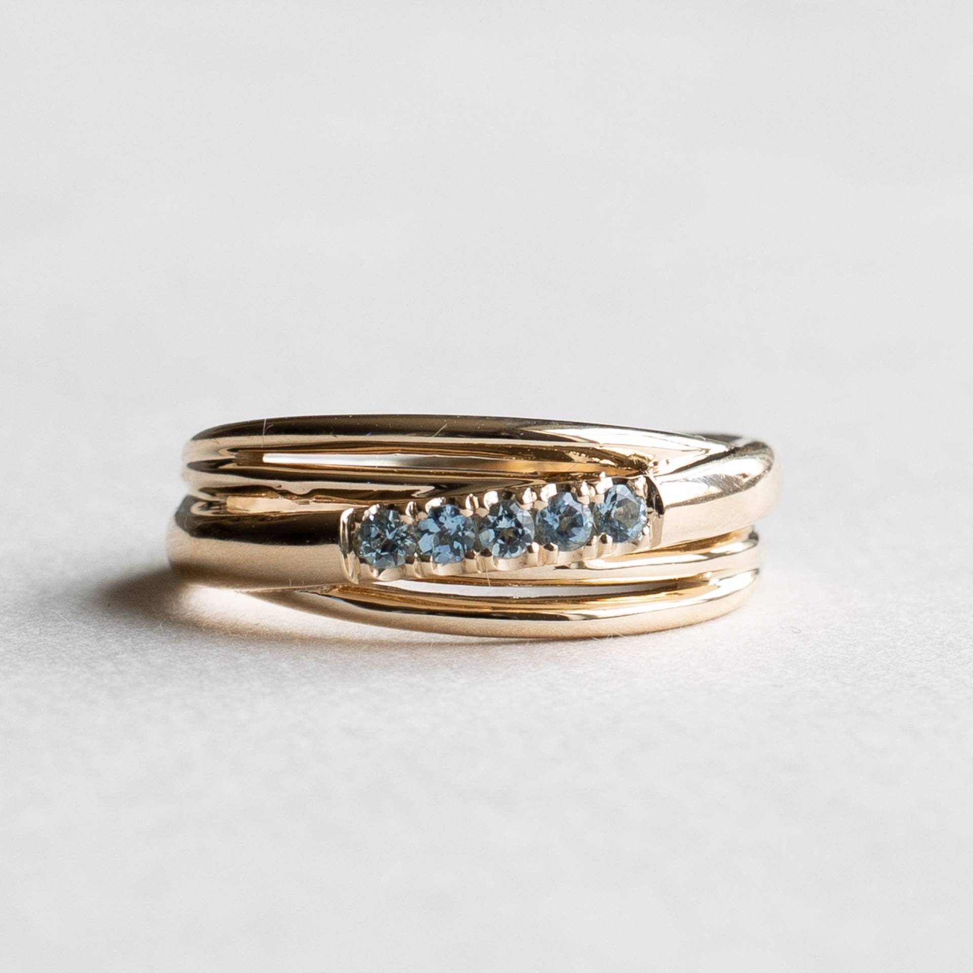 14K Aquamarin-Ring, Geburtsstein-Ring, Statement-Ring, März-Geburtsstein-Ring, Fünf-Steine-Ring von roseandchoc