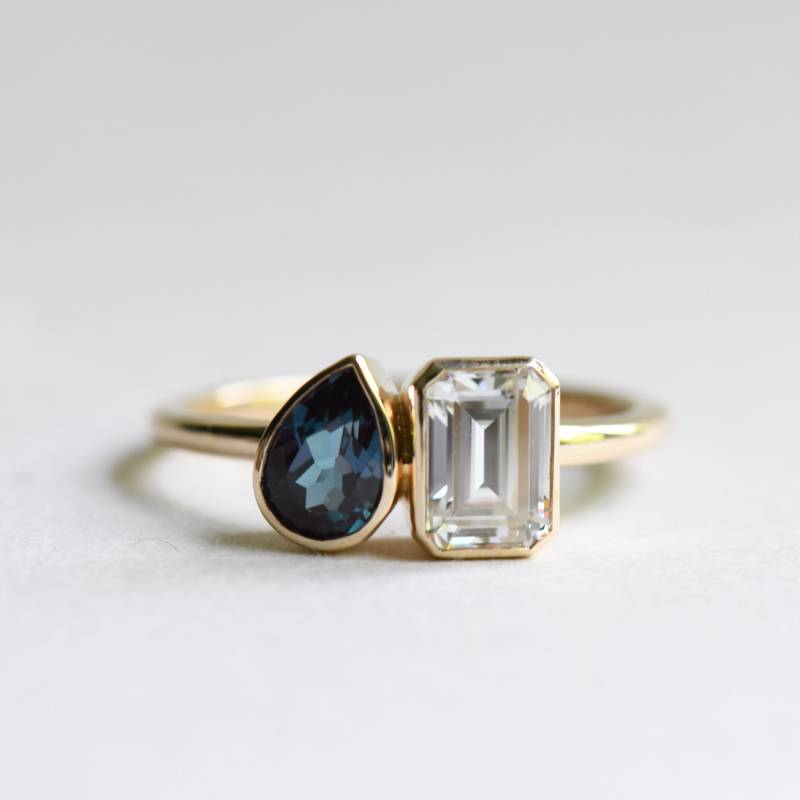 14K Gold Moi Et Toi Ring Labradorit & Moissanit von roseandchoc