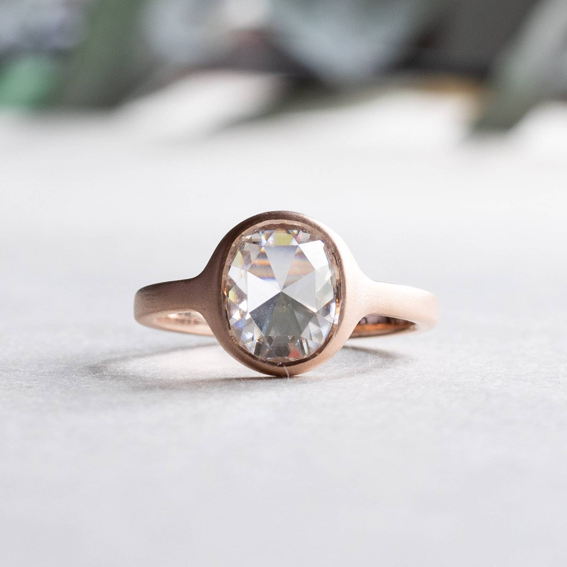 14K Moissanit-Ring Im Rosenschliff, Roségold-Ring, Ring Kissenschliff, Verlobungsring, Rosenschliff von roseandchoc