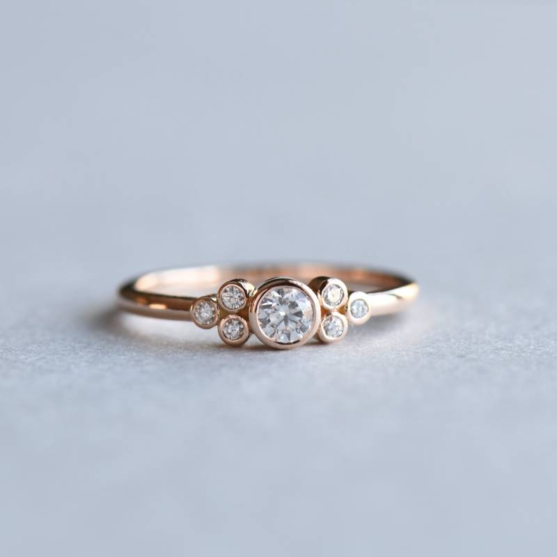 14K Rose Gold Diamant Cluster Ring 0.2 Karat Lünette Verlobungsring von roseandchoc