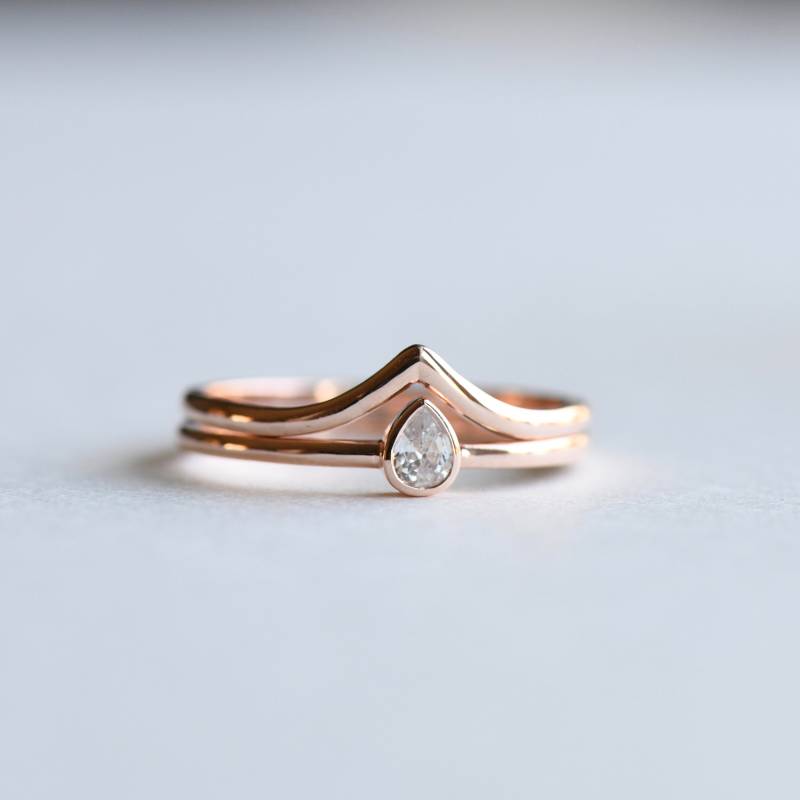14K Rosegold Chevron Ring Set Tropfen Cubic Zirkonia von roseandchoc