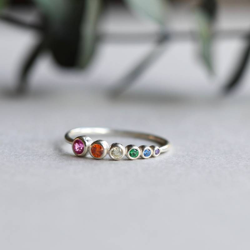 Regenbogen Zirkonia Sterling Silber Fünf Stein Ring von roseandchoc