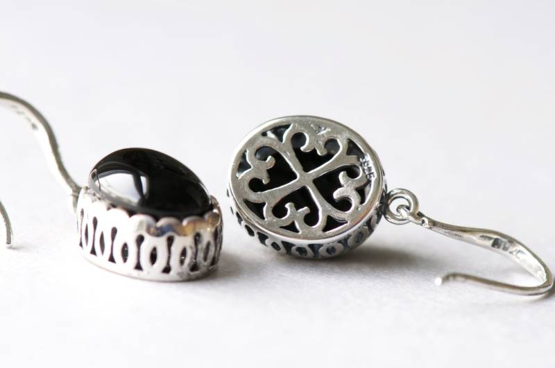 Onyx Ohrringe Set in Sterling Silber, Oval Ohrringe, Edelstein Schmuck Im Antiken Stil von roseandchoc