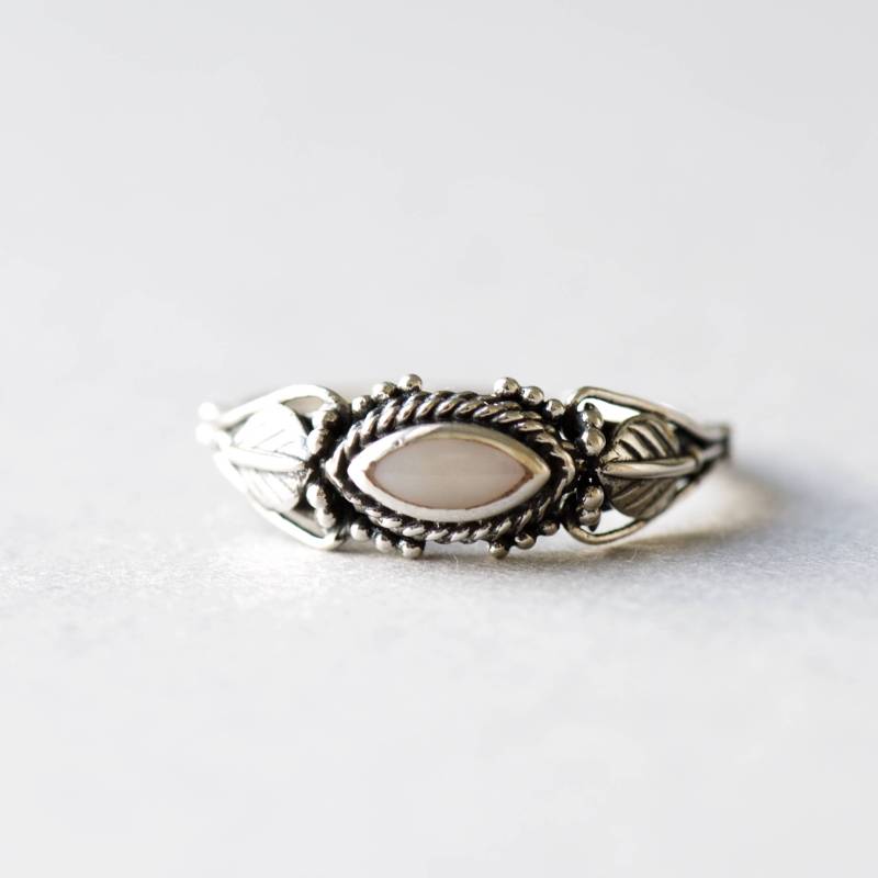 Perlmutt Marquise Ring Sterling Silber Blatt Design von roseandchoc