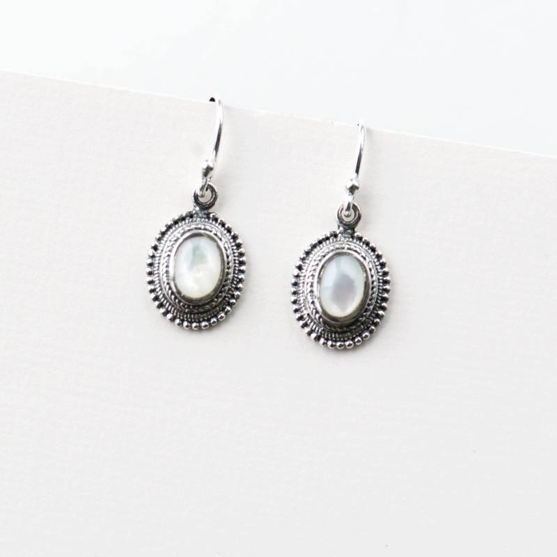 Perlmutt Sterling Silber Ohrringe Boho Oval Baumeln von roseandchoc