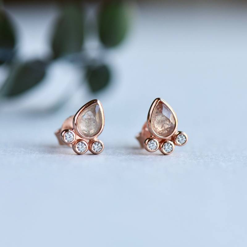 Rose Gold Vergoldete Labradorit Tropfen Ohrringe Sterling Silber Cz Cluster von roseandchoc