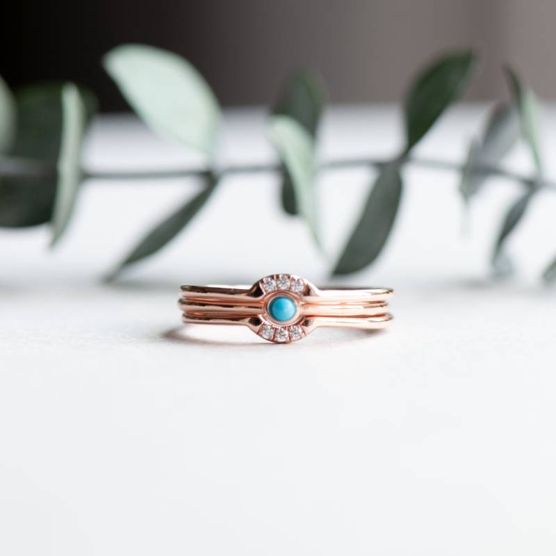 Rose Gold Vermeil Türkis Stapelt, Set Von Drei Ringen, Und Choc, Zierliche Ring, Boho Ring von roseandchoc