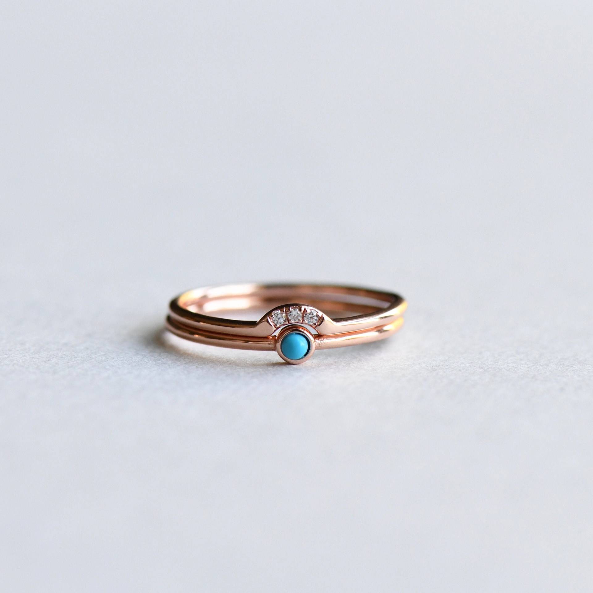 Rose Gold Vermeil Türkis Stapelt, Set Von Zwei Ringen, Und Choc, Zierliche Ring, Boho Ring von roseandchoc