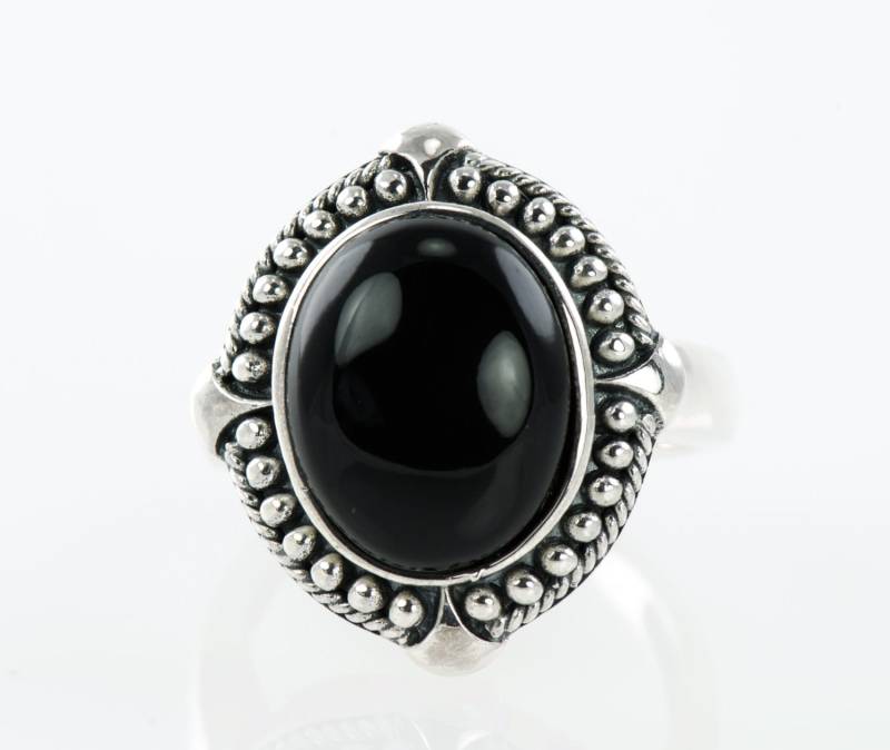 Schwarzer Onyx Sterlingsilber Ring, Cocktailring, Boho Antiker Stil Statement Edelsteinschmuck, Oval Geschenk Für Sie von roseandchoc