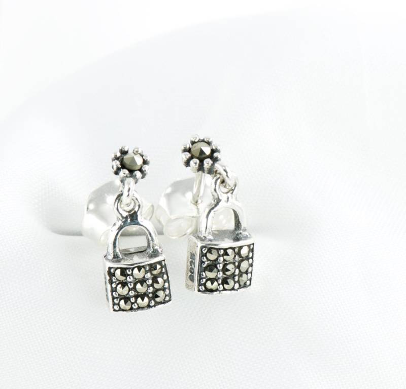 sterling Silber Markasit Schloss Ohrringe Mini Liebesschlösser von roseandchoc