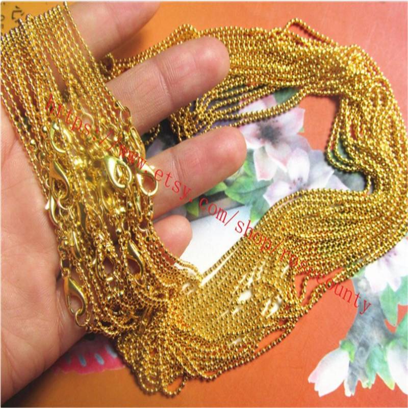 100 Stück 18-Zoll-Vergoldete 1, 5 Mm Kugelkettenhalsketten Mit Karabinerverschlüssen 100 Stück 18-Zoll-Vergoldete 1, 5 Mm Kugelkettenhalsketten Mit Karabinerverschlüssen von rosecounty