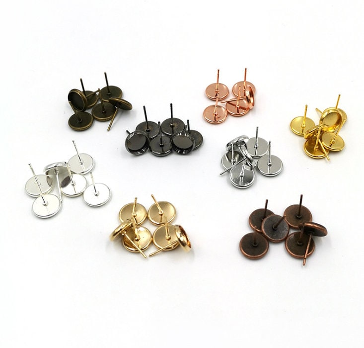 100 Stück Ohrstecker 12 Mm Cabochon-Fassung, Charms Aus Metallmix von rosecounty