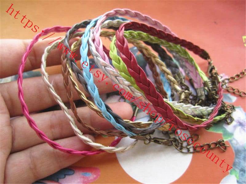 Geflochtenes Kunstlederarmband Lot Antiqued Bronze Verschluss, Verschiedene Farben von rosecounty