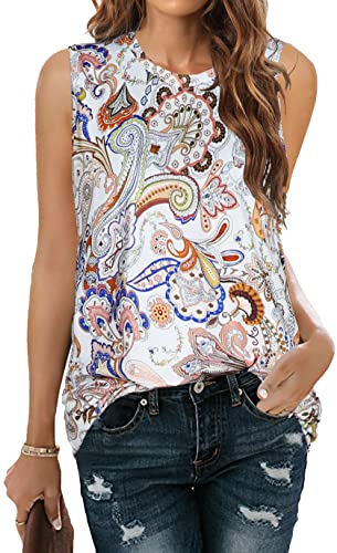 Damen Sommer Tops Ärmellos Tank Blumen Casual Niedlich Loose Fit Niedlich T-Shirt Tunika, Weiße Amoeba, XX-Large von rosemia