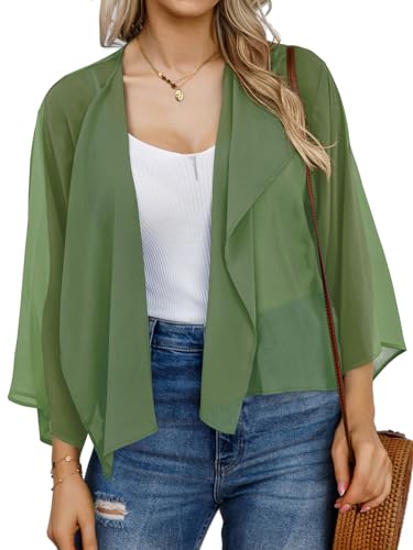Damen Spitze Kimono Cardigan Floral Sommer Tops Lose Casual Open Front Shawl Beach Cover ups, B-Glas Grün, L von rosemia