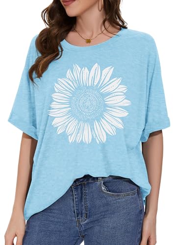 Übergroßes T-Shirt für Damen, Sommer, kurzärmelig, lässig, Basic-T-Shirt, lockere Passform, Blau-weißes Blumenmuster, 3X-Groß Übergroßes T-Shirt für Damen, Sommer, kurzärmelig, lässig, Basic-T-Shirt, lockere Passform, Blau-weißes Blumenmuster, 3X-Groß von rosemia
