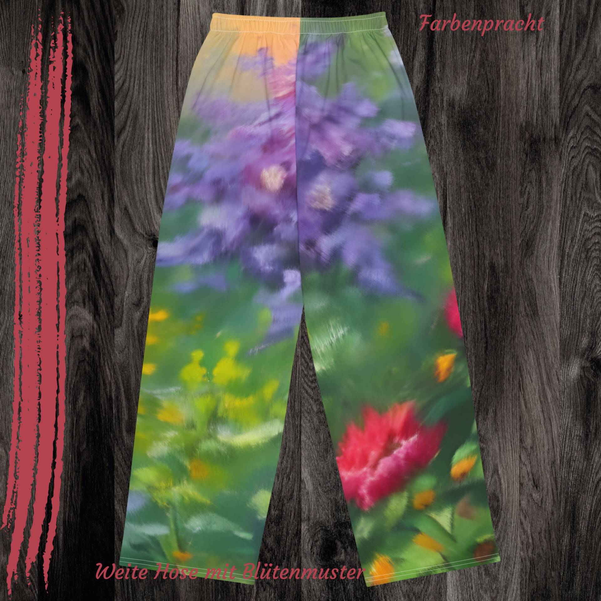 Weite Bequeme Farbenfrohe Hose Mit Floralem Kunst Design Und Farbenprächtigem Garten-Blumenmuster. Mit 2 Seiten-Taschen Guter Passform Weite Bequeme Farbenfrohe Hose Mit Floralem Kunst Design Und Farbenprächtigem Garten-Blumenmuster. Mit 2 Seiten-Taschen Guter Passform von rosenaturart