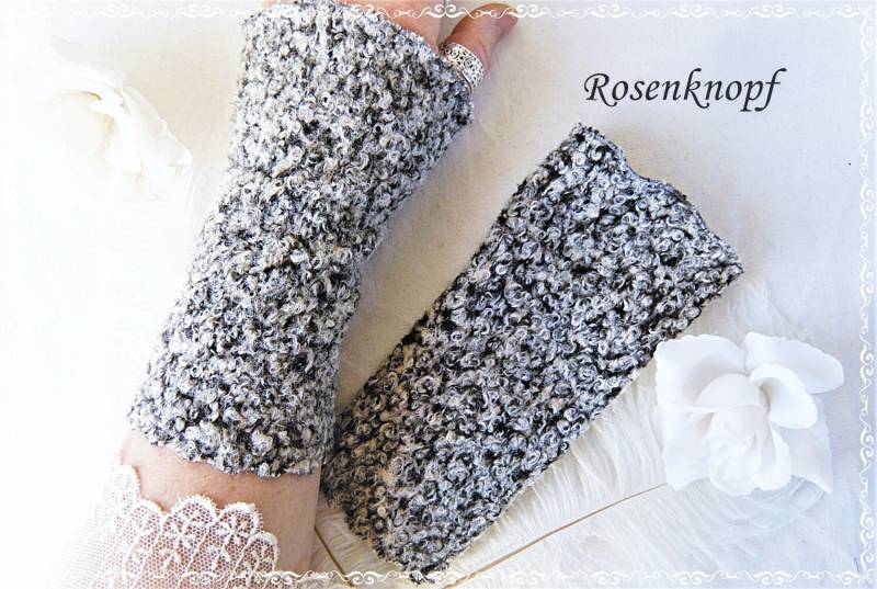 Damen Strick Armstulpen Pulswärmer Geschenk Grau Schwarz Stulpen Geburtstag Weihnachten Ostern von rosenknopf