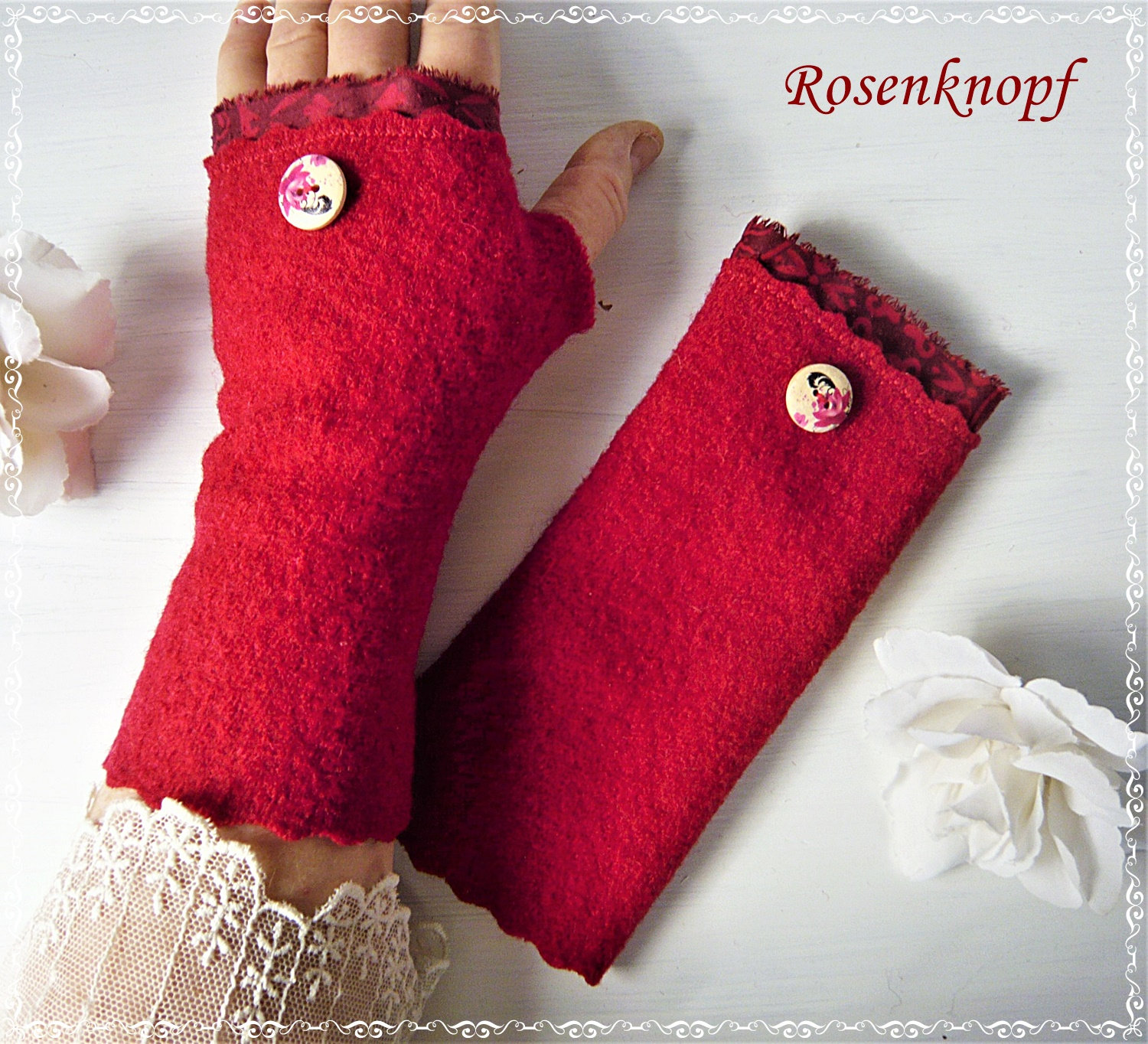 Walk Damen Armstulpen Daumenloch Pulswärmer Geschenk Rot Weinrot Geburtstag Ostern Weihnachten von rosenknopf