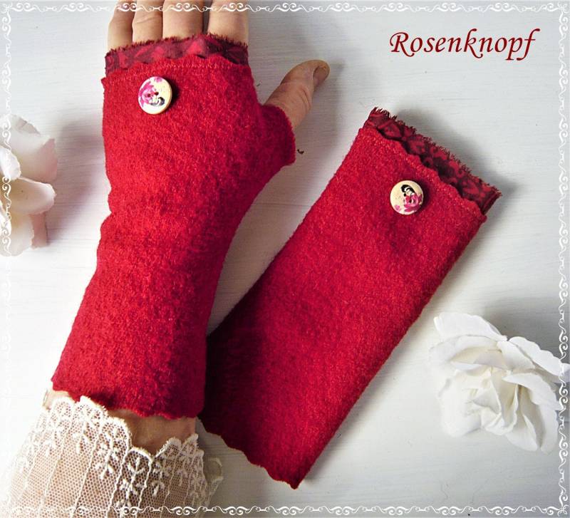 Walk Damen Armstulpen Daumenloch Pulswärmer Geschenk Rot Weinrot Geburtstag Ostern Weihnachten von rosenknopf