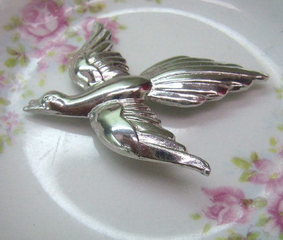 Vintage Coro Schwalbe Brosche Silberfarbener Vogel Pin von rosiesvintageshop