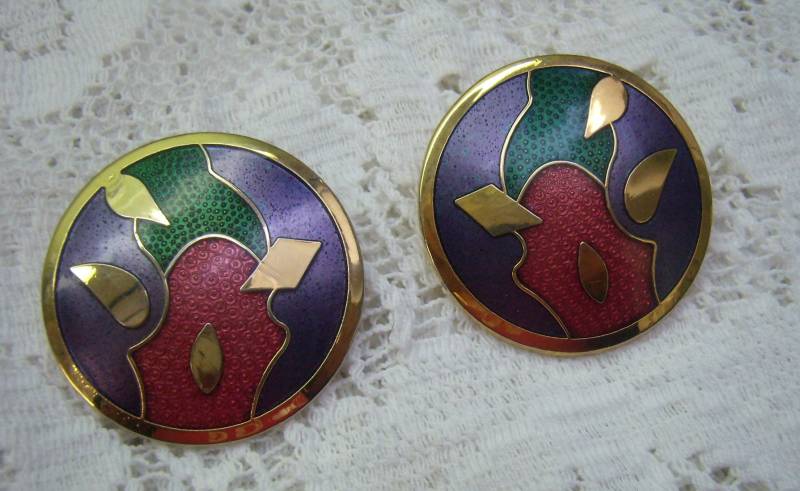 Vintage Multi Farbige Emaille Floral Post Ohrringe...signiert "Lan"...runde Cloisonne Ohrringe...copyright Vintage Multi Farbige Emaille Floral Post Ohrringe...signiert "Lan"...runde Cloisonne Ohrringe...copyright von rosiesvintageshop