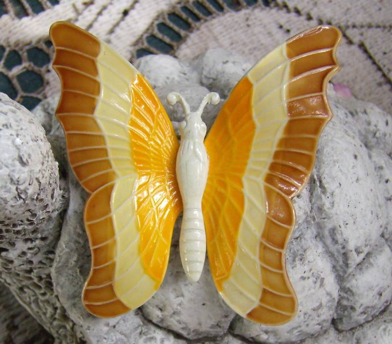 Vintage Orange/Gelb Emaille Schmetterling Brosche... Signiert W. Deutschland.... Schmetterling-Pin-Schmuck von rosiesvintageshop