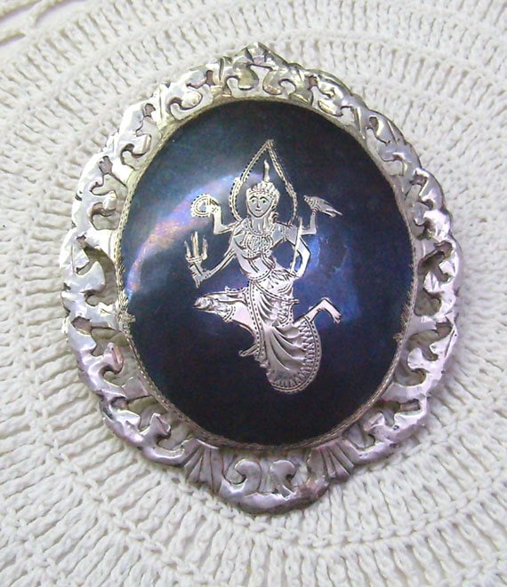 Vintage Siam Sterling Silber Nielloware Tänzerin Brosche - Signiert Alpha Vintage Siam Sterling Silber Nielloware Tänzerin Brosche - Signiert Alpha von rosiesvintageshop