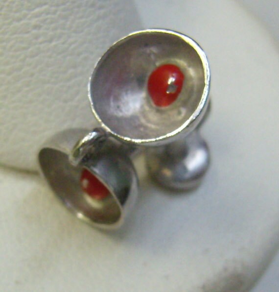 Vintage Sterling Goblet/ Cocktail Champagner Gläser Charm... Rote Emaille Kirschen von rosiesvintageshop