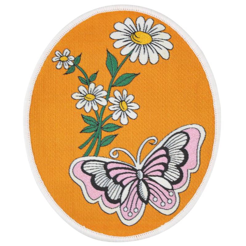 Großer 70Er Jahre Gelb Orange Schmetterling & Gänseblümchen Aufnäher von rosiewonders