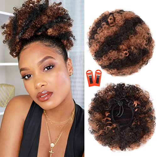 Rosmile Afro-Pferdeschwanz-Verlängerung für schwarze Frauen, kurzer synthetischer Afro-Pferdeschwanz, 80 g, Schwarz bis Braun, Premiumqualität, für natürliches Haar von rosmile