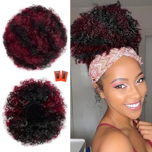 Rosmile Pferdeschwanz-Verlängerung mit Afro-Kordel, für schwarze Frauen, kurzer synthetischer Pferdeschwanz, 80 g, Schwarz bis Bordeaux, Premiumqualität, für natürliches Haar, Dutt von rosmile