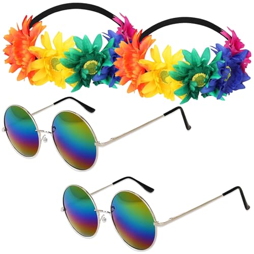 LGBTQ Regenbogen-Set für schwule Lesben, Bisexuell, 2 Stück, Regenbogen-Sonnenbrille und Sonnenblumen-Haarband, Blumenkrone, Dekorationen, buntes Pride-Outfit-Zubehör für Damen und Herren, Stolz LGBTQ Regenbogen-Set für schwule Lesben, Bisexuell, 2 Stück, Regenbogen-Sonnenbrille und Sonnenblumen-Haarband, Blumenkrone, Dekorationen, buntes Pride-Outfit-Zubehör für Damen und Herren, Stolz von rosulasi
