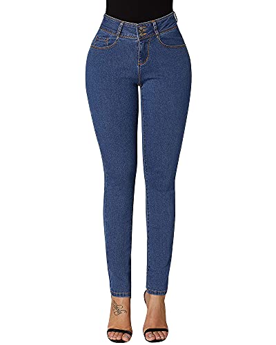 roswear Damen Jeans mit 3 Knöpfen, Push Up Butt Lifting - Blau - Mittel von roswear