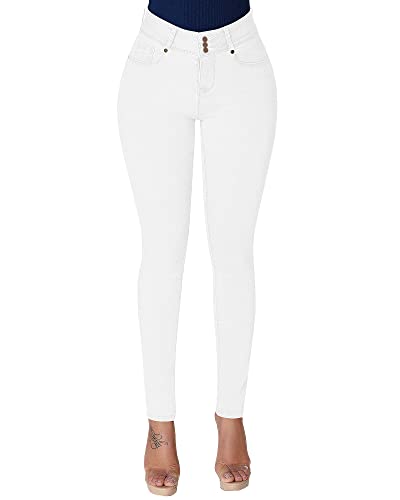 roswear Damen Jeans mit 3 Knöpfen, Push Up Butt Lifting - Weiß - X-Groß von roswear
