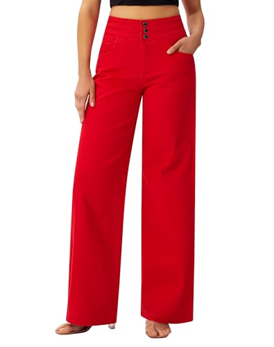 roswear Damen Jeans mit weitem Bein, leger, hohe Taille, Stretch, lockere Denim-Hose, Rot/Ausflug, einfarbig (Getaway Solids), X-Groß von roswear