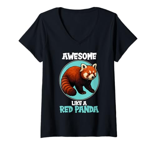Damen rote Pandas roter Panda T-Shirt mit V-Ausschnitt von rote Pandas roter Panda Tier Shop