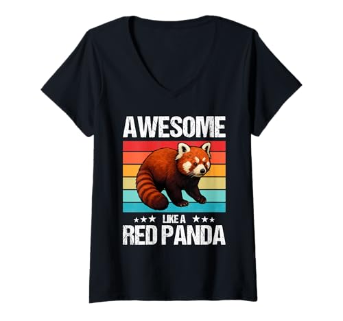 Damen rote Pandas roter Panda T-Shirt mit V-Ausschnitt von rote Pandas roter Panda Tier Shop