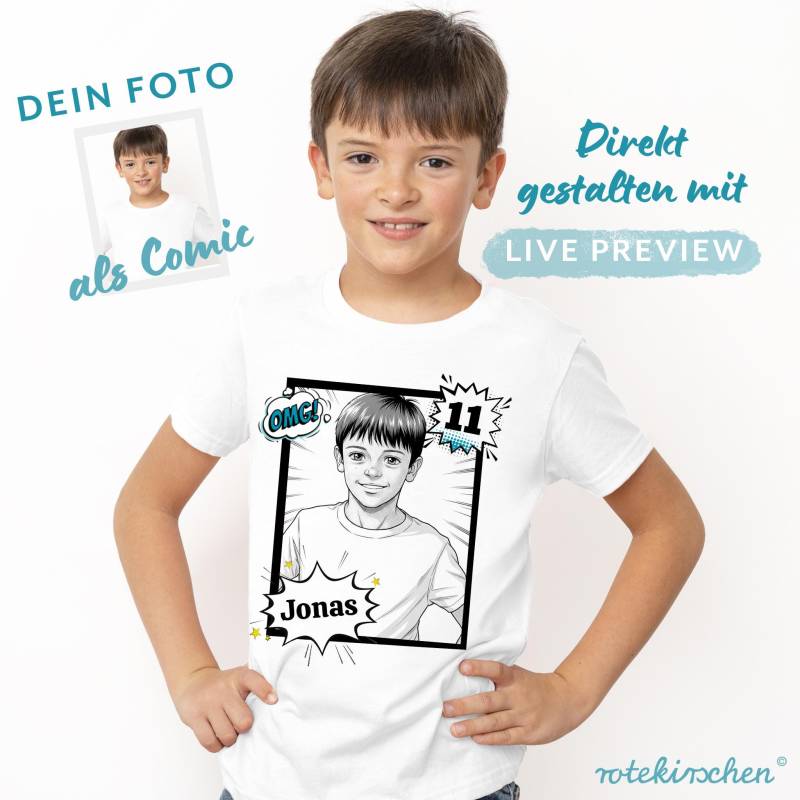 Geburtstag Comic Shirt Mit Eigenem Foto Und Namen - Portrait Personalisiert Geschenke Für Kinder Teenager T-Shirt Live Preview Geburtstag Comic Shirt Mit Eigenem Foto Und Namen - Portrait Personalisiert Geschenke Für Kinder Teenager T-Shirt Live Preview von rotekirschen