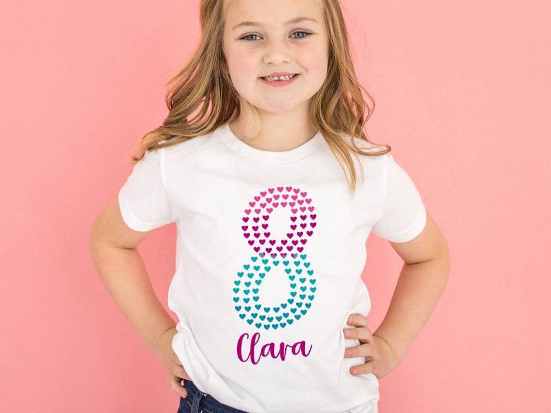 Geburtstagsshirt Mädchen Personalisiert Mit Alter Und Name | Herzchenzahl Herzen Geschnek Zum Geburtstag 5. 6. 7. 8. 9. 10 von rotekirschen