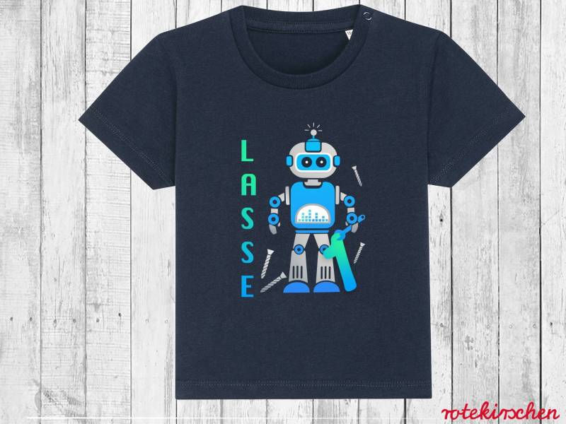 Roboter Baby T-Shirt Zum 1. Geburtstag | Alter & Name Geburtstagsshirt Geschenk 2. Weltall Computer Robo Rakete von rotekirschen