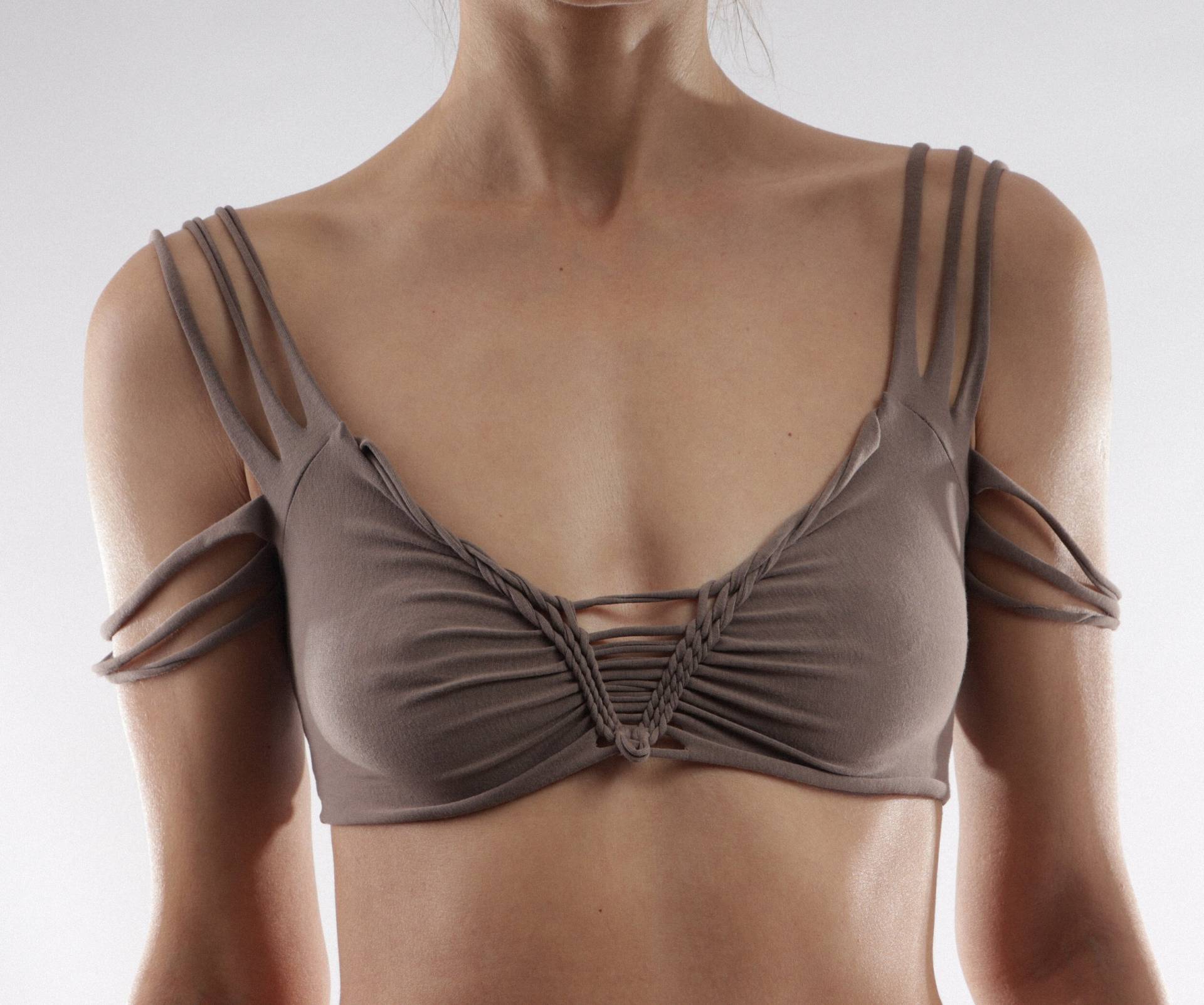 Baumwoll-Jersey Strappy Bralette Geflochtenes Off-Shoulder Crop Top von roufe