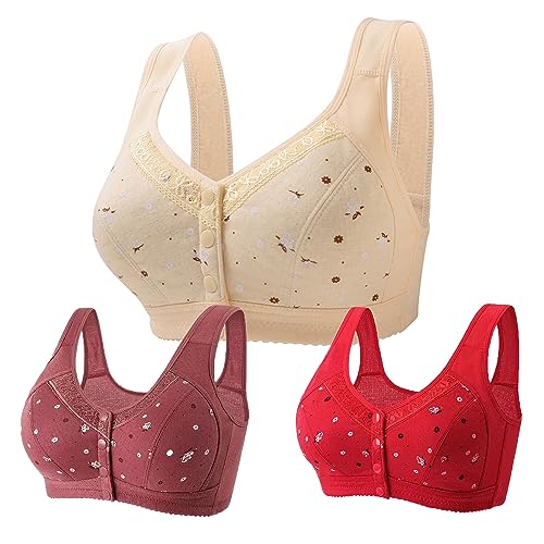 3 Stück Wmbra BH Damen Frontverschluss Push Up BH Ohne Bügel Leichtgewicht Full Cup Sport BH Für Senioren Ultimate Lifter Stretch Pflege BH gepolstert Wireless Bralette Hohe Unterstützung Intimates von routinfly